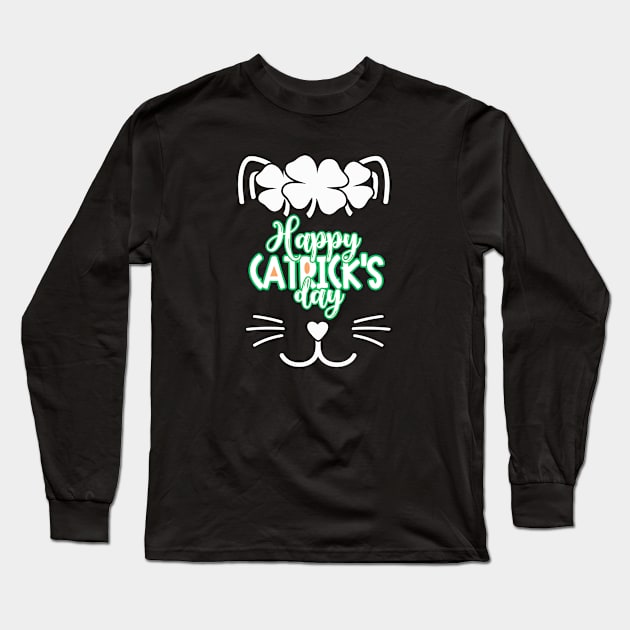 Happy St Catrick's Day | Cute Cat Face Long Sleeve T-Shirt by WebStarCreative